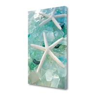 7" Two White Starfish and Seaglass Giclee Wrap Canvas Wall Art