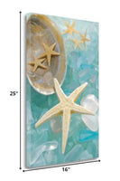 2" Yellow Starfish and Blue Seaglass Giclee Wrap Canvas Wall Art