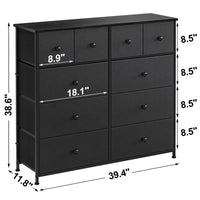 39" Black And Gray Ten Drawer Fabric Dresser