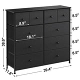 39" Black And Gray Ten Drawer Fabric Dresser