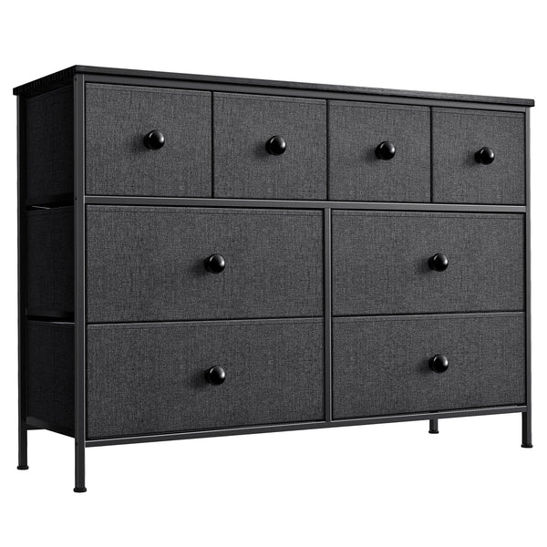 40" Black And Gray Eight Drawer Fabric Dresser