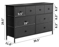 40" Black And Gray Eight Drawer Fabric Dresser