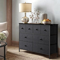 40" Black And Gray Eight Drawer Fabric Dresser