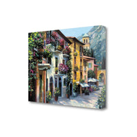 24" Village Pathway and Colorful Buildings Giclee Wrap Canvas Wall Art