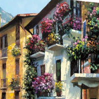 24" Village Pathway and Colorful Buildings Giclee Wrap Canvas Wall Art