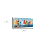 Colorful Sailboats with Lighthouse 1 Giclee Wrap Canvas Wall Art