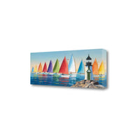 Colorful Sailboats with Lighthouse 1 Giclee Wrap Canvas Wall Art