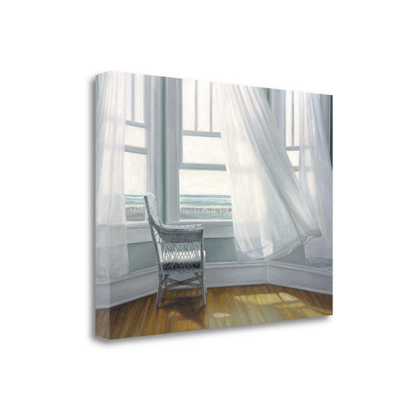 28" Lonesome Single Chair with Flying White Curtains Giclee Wrap Canvas Wall Art