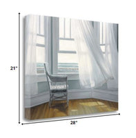 28" Lonesome Single Chair with Flying White Curtains Giclee Wrap Canvas Wall Art