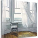 28" Lonesome Single Chair with Flying White Curtains Giclee Wrap Canvas Wall Art