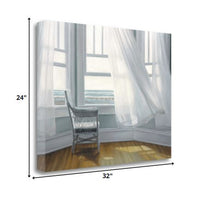 28" Lonesome Single Chair with Flying White Curtains Giclee Wrap Canvas Wall Art