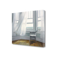 28" Lonesome Single Chair with Flying White Curtains Giclee Wrap Canvas Wall Art