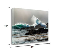 24" Dramatic Crashing Wave Giclee Wrap Canvas Wall Art