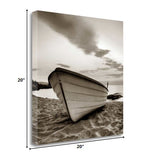 20" Sepia Tone Fishing Boat on the Beach Gallery Wrap Canvas Wall Art