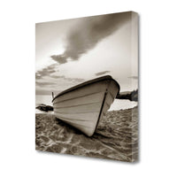 23" Sepia Tone Fishing Boat on the Beach Gallery Wrap Canvas Wall Art