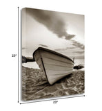 23" Sepia Tone Fishing Boat on the Beach Gallery Wrap Canvas Wall Art