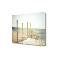 24" White Beach Wooden Sand Fence Giclee Wrap Canvas Wall Art