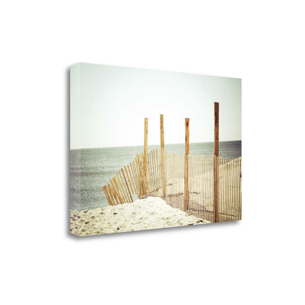 28" White Beach Wooden Sand Fence Giclee Wrap Canvas Wall Art