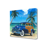 24" Vintage Blue Car by the Tropical Sea Gallery Wrap Canvas Wall Art