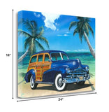 24" Vintage Blue Car by the Tropical Sea Gallery Wrap Canvas Wall Art