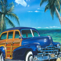 28" Vintage Blue Car by the Tropical Sea Gallery Wrap Canvas Wall Art