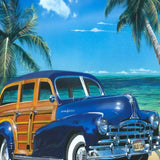 28" Vintage Blue Car by the Tropical Sea Gallery Wrap Canvas Wall Art