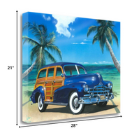 28" Vintage Blue Car by the Tropical Sea Gallery Wrap Canvas Wall Art