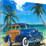 28" Vintage Blue Car by the Tropical Sea Gallery Wrap Canvas Wall Art