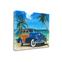 28" Vintage Blue Car by the Tropical Sea Gallery Wrap Canvas Wall Art