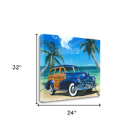 28" Vintage Blue Car by the Tropical Sea Gallery Wrap Canvas Wall Art