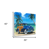 28" Vintage Blue Car by the Tropical Sea Gallery Wrap Canvas Wall Art