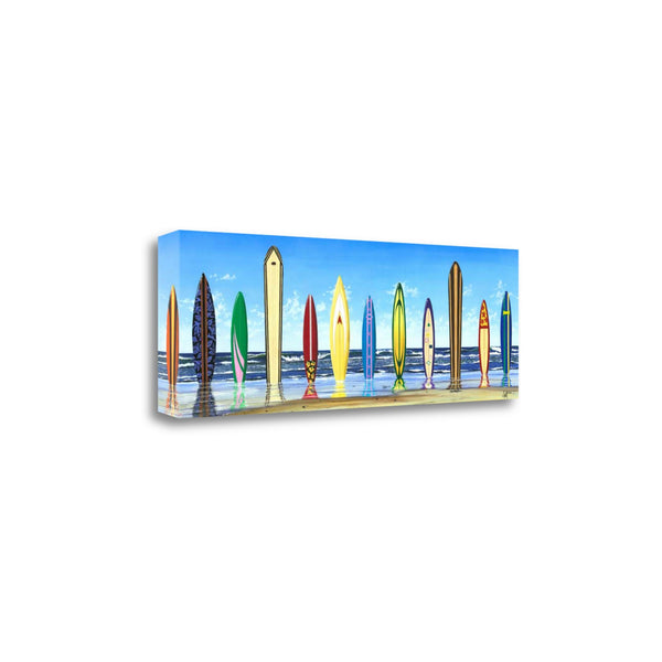 34" Colorful Standing Surfboards on the Beach  Gallery Wrap Canvas Wall Art