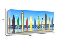 34" Colorful Standing Surfboards on the Beach  Gallery Wrap Canvas Wall Art