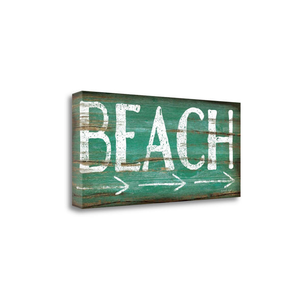 29" Green Beach Sign Giclee Print on Gallery Wrap Canvas Wall Art