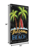 24" Faux Wooden Black Beach Signboard Giclee Wrap Canvas Wall Art