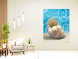 18" Mod Blue Scroll Coastal Conch 1 Giclee Wrap Canvas Wall Art