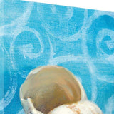 18" Mod Blue Scroll Coastal Conch 1 Giclee Wrap Canvas Wall Art