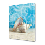 18" Mod Blue Scroll Coastal Conch 4 Giclee Wrap Canvas Wall Art