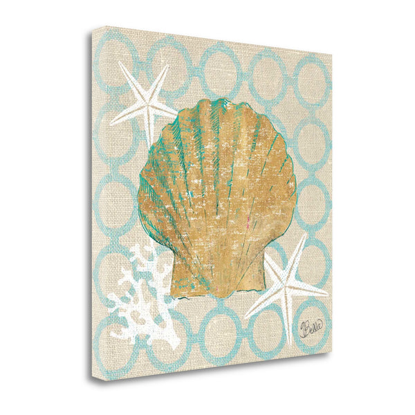 20" Beach Seashell on Linen Giclee Print on Gallery Wrap Canvas Wall Art