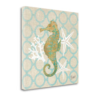 25" Beach Seahorse on Linen Giclee Print on Gallery Wrap Canvas Wall Art