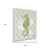 35" Beach Seahorse on Linen Giclee Print on Gallery Wrap Canvas Wall Art