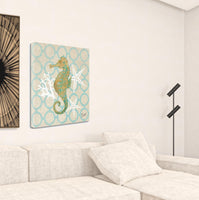 35" Beach Seahorse on Linen Giclee Print on Gallery Wrap Canvas Wall Art