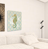 35" Beach Seahorse on Linen Giclee Print on Gallery Wrap Canvas Wall Art