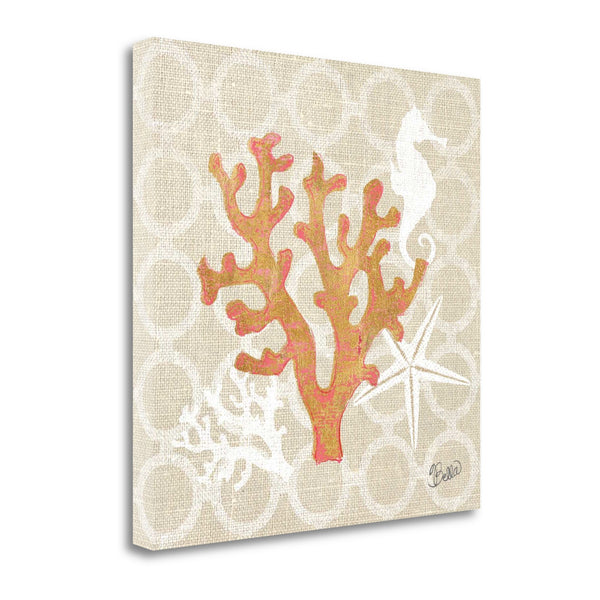 25" Orange Beach Coral on Linen Giclee Print on Gallery Wrap Canvas Wall Art