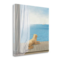 20" Coastal Sea View and Relaxed Dog Gallery Wrap Canvas Wall Art