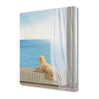 20" Coastal Sea View and Relaxed Dog Gallery Wrap Canvas Wall Art