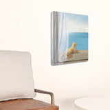 20" Coastal Sea View and Relaxed Dog Gallery Wrap Canvas Wall Art