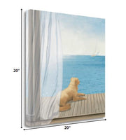 20" Coastal Sea View and Relaxed Dog Gallery Wrap Canvas Wall Art