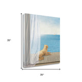 35" Coastal Sea View and Relaxed Dog Gallery Wrap Canvas Wall Art