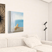 35" Coastal Sea View and Relaxed Dog Gallery Wrap Canvas Wall Art